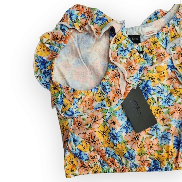 Silver Jeans Co. Girls Floral Pink Orange Blue Ruffled Crop Tank Top Size L Kids - Picture 4 of 9